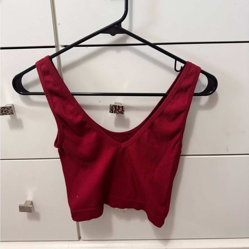 Red Ribbed Women's Crop Top